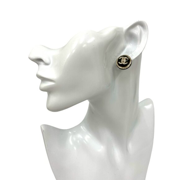 CHANEL Black Logo Earrings